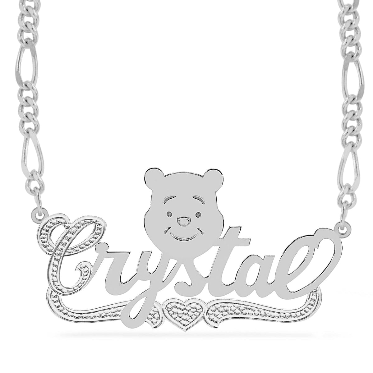 Sterling Silver / Figaro Chain Cartoon Nameplate Necklace &quot;Crystal&quot;