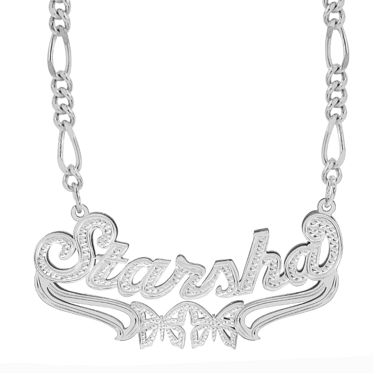 Sterling Silver / Figaro Chain Custom Double Plated Name Necklace &quot;Starsha&quot;