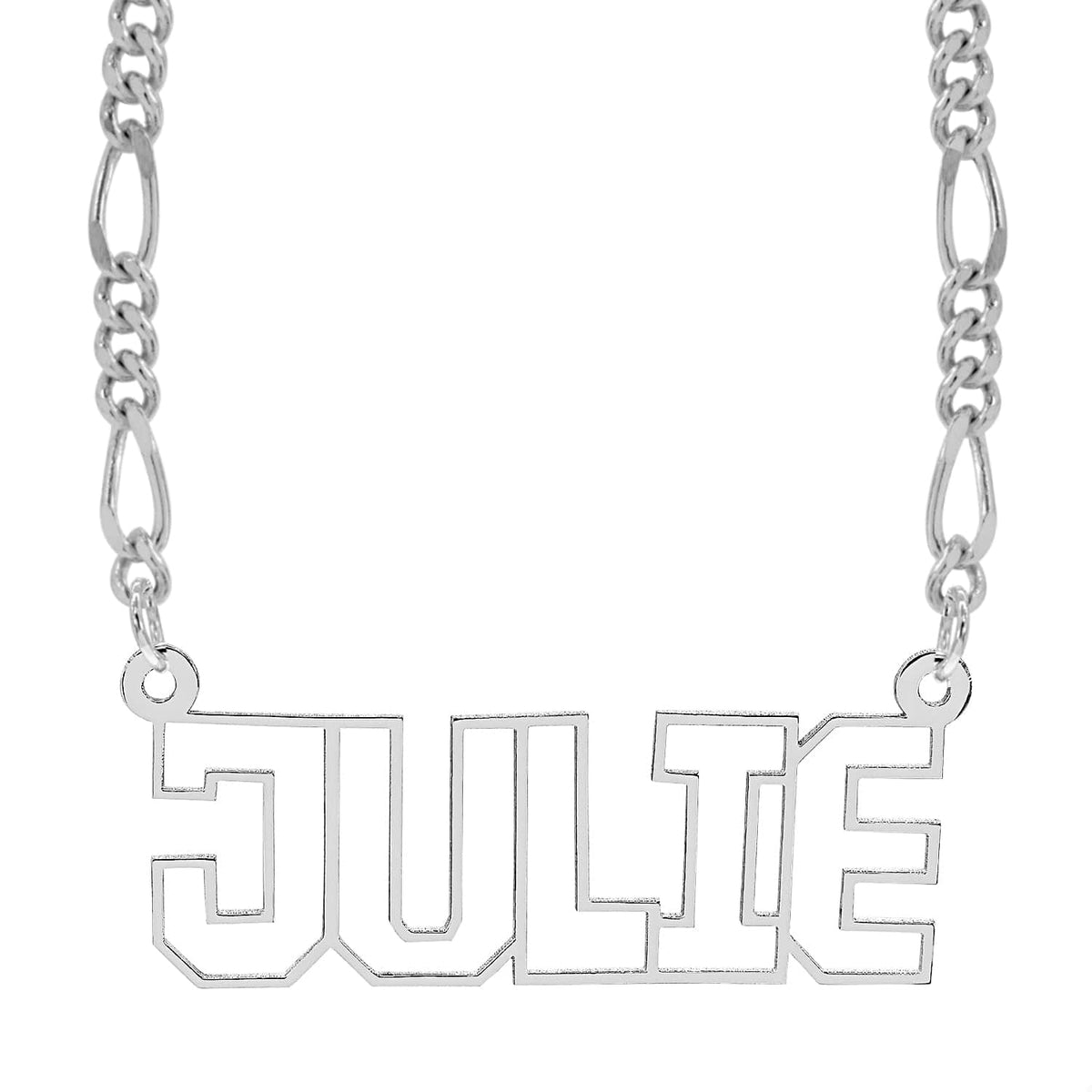 Sterling Silver / Figaro Chain Custom Nameplate Necklace - Cutout Block Name Necklace