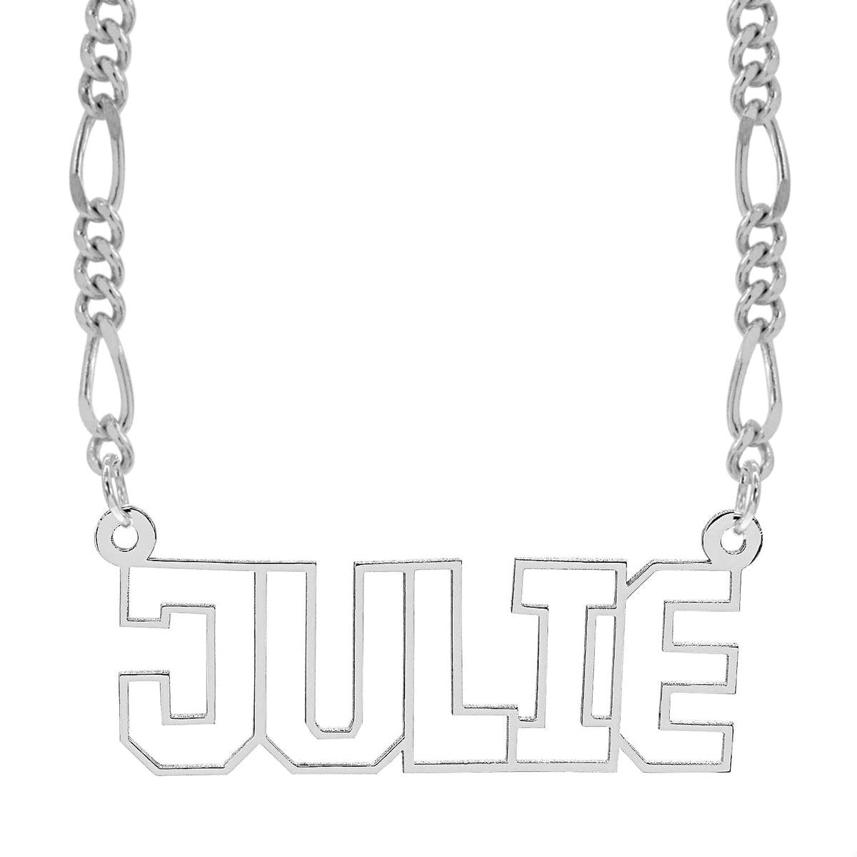 Sterling Silver / Figaro Chain Custom Nameplate Necklace - Cutout Block Name Necklace