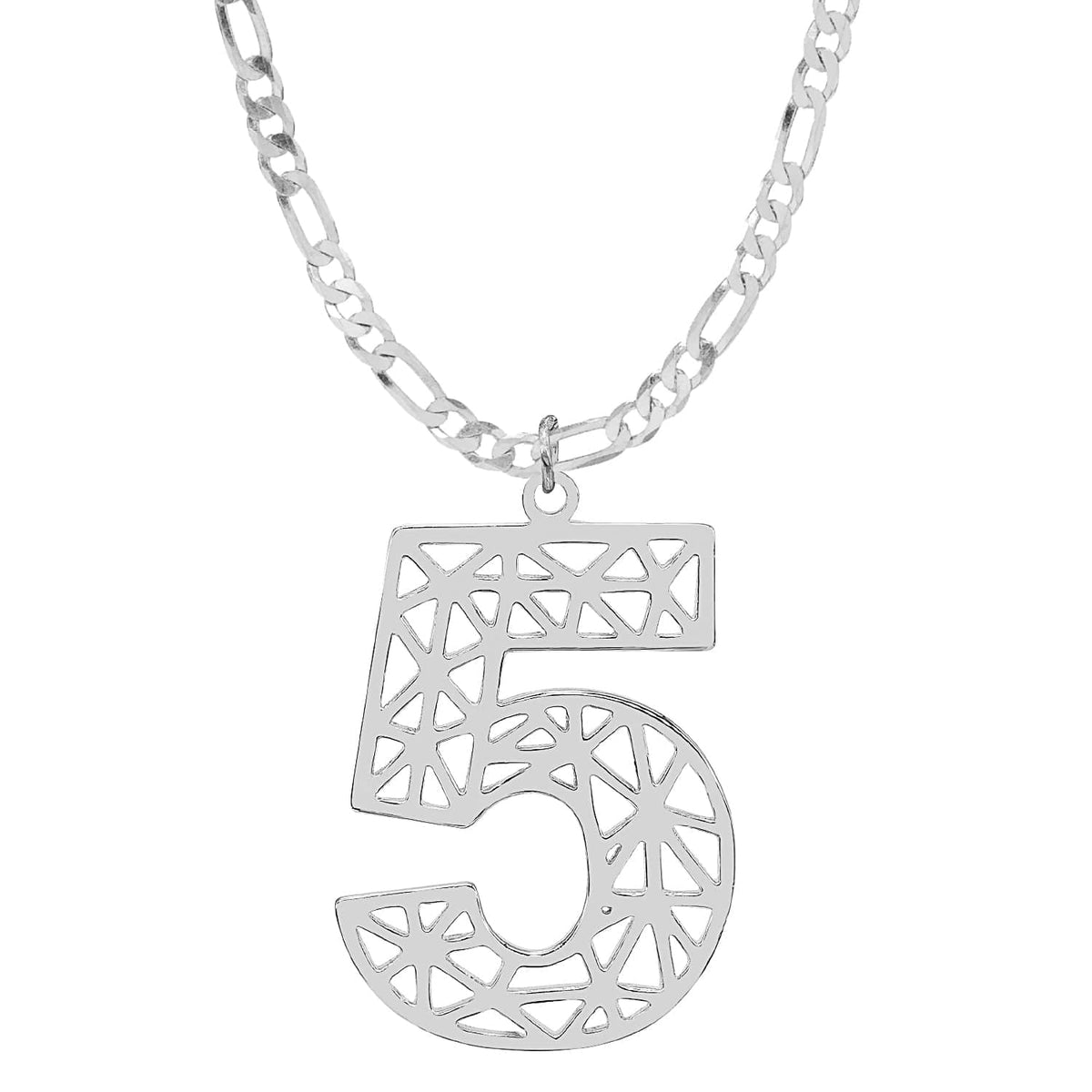 Sterling Silver / Figaro Chain Cutout Block Number Necklace