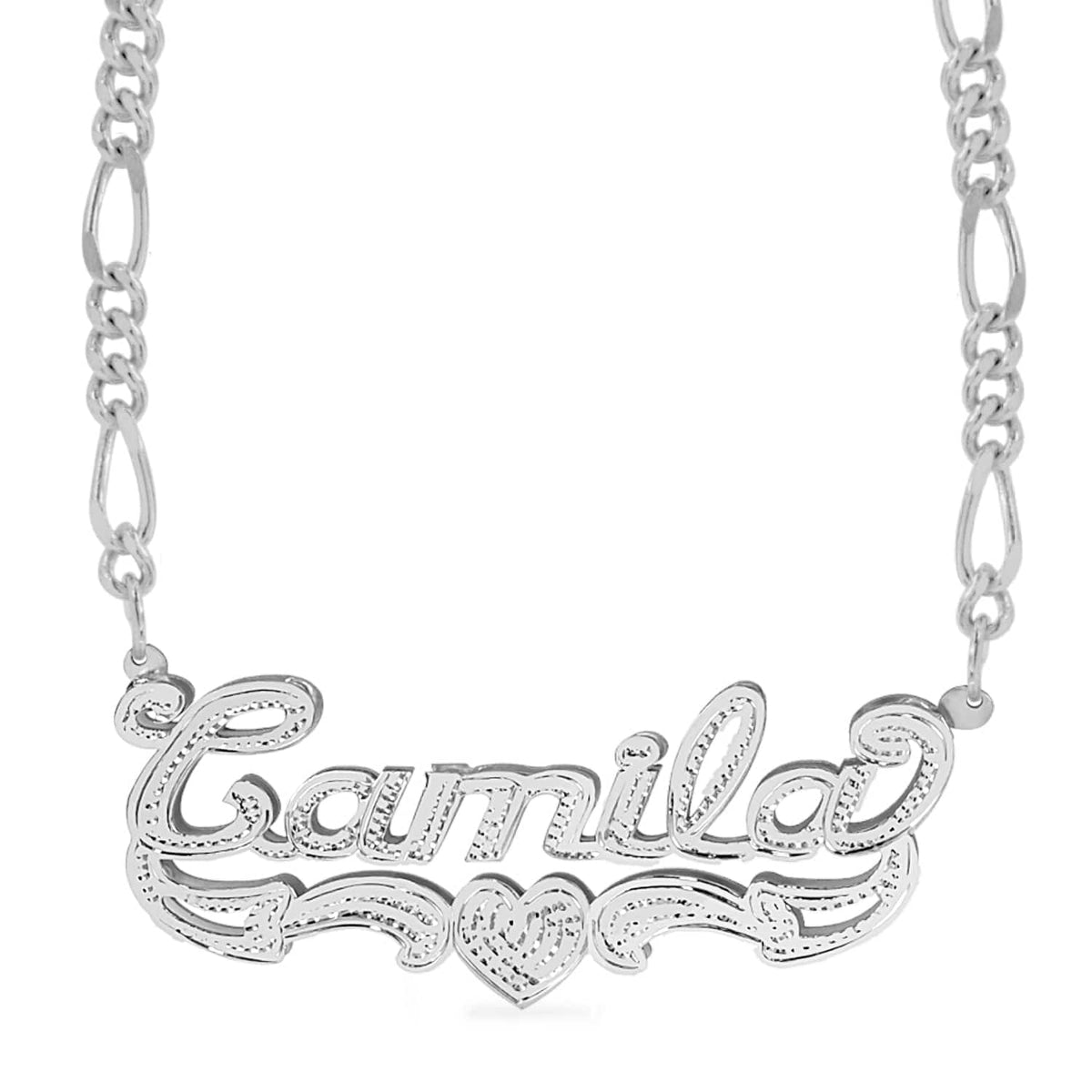 Sterling Silver / Figaro Chain Double Plated Name Necklace &quot;Camila&quot; with Figaro chain