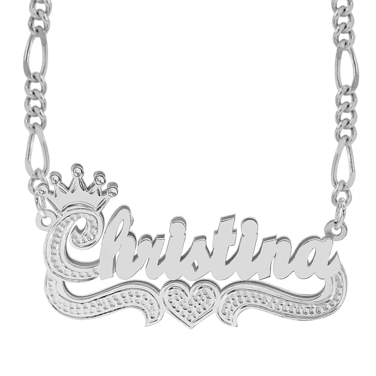 Sterling Silver / Figaro Chain Double Plated Name Necklace &quot;Christina&quot; with Figaro chain