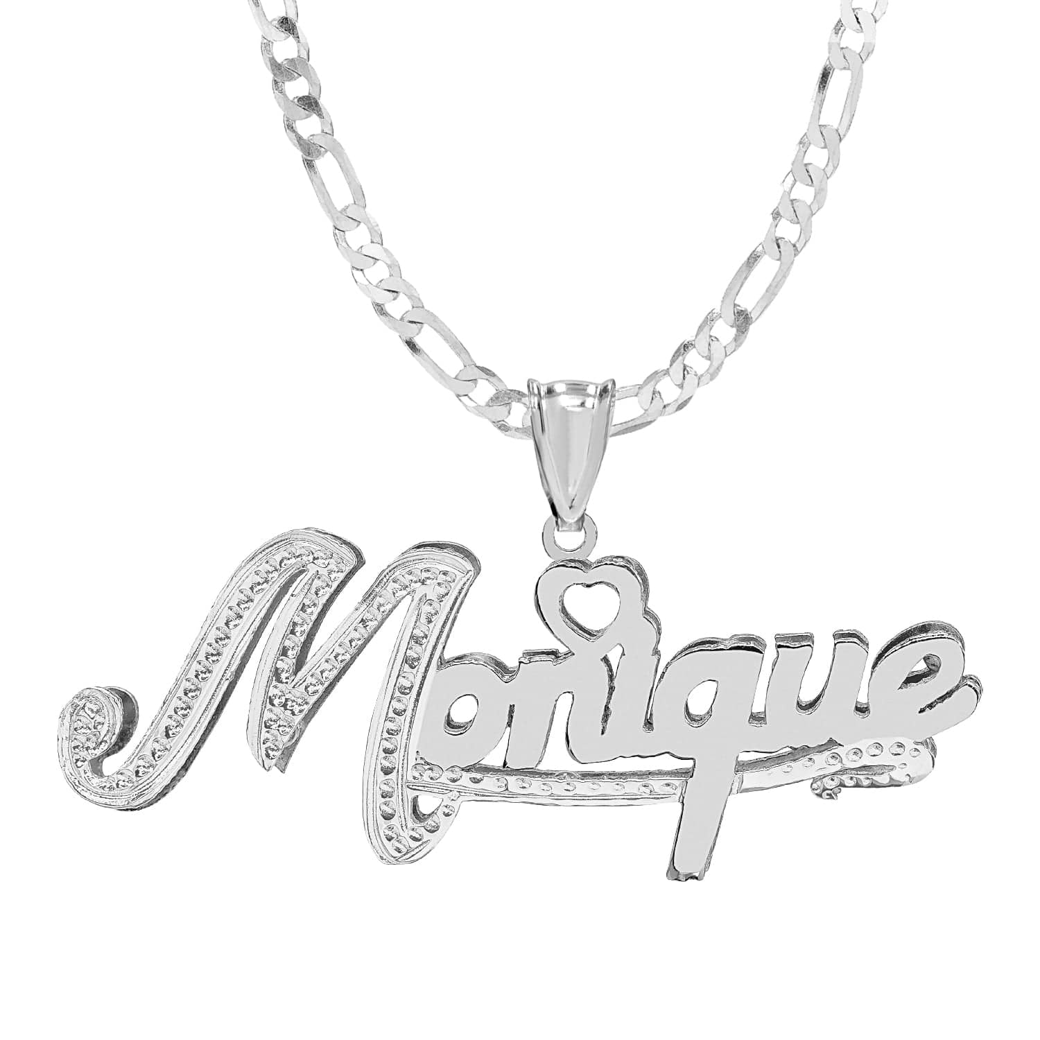 14k Gold over Sterling Silver / Figaro Chain Double Plated Nameplate Necklace with Figaro Chain