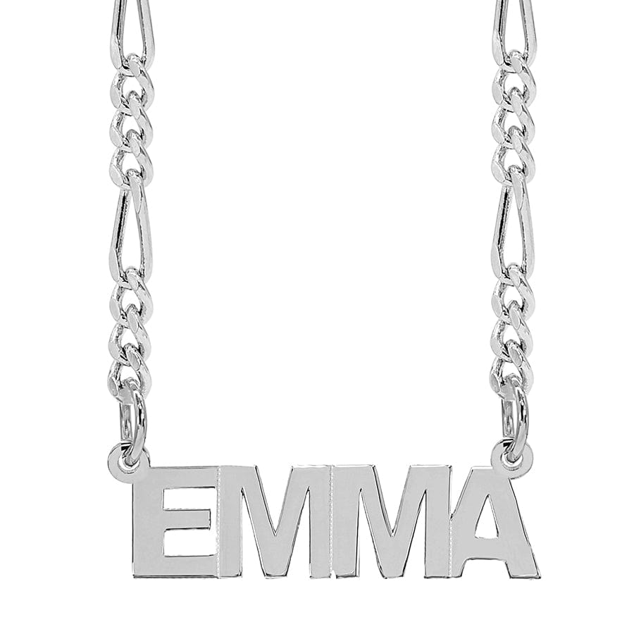 Sterling Silver / Figaro Chain Kids Block Mini Name Necklace. 5mm High