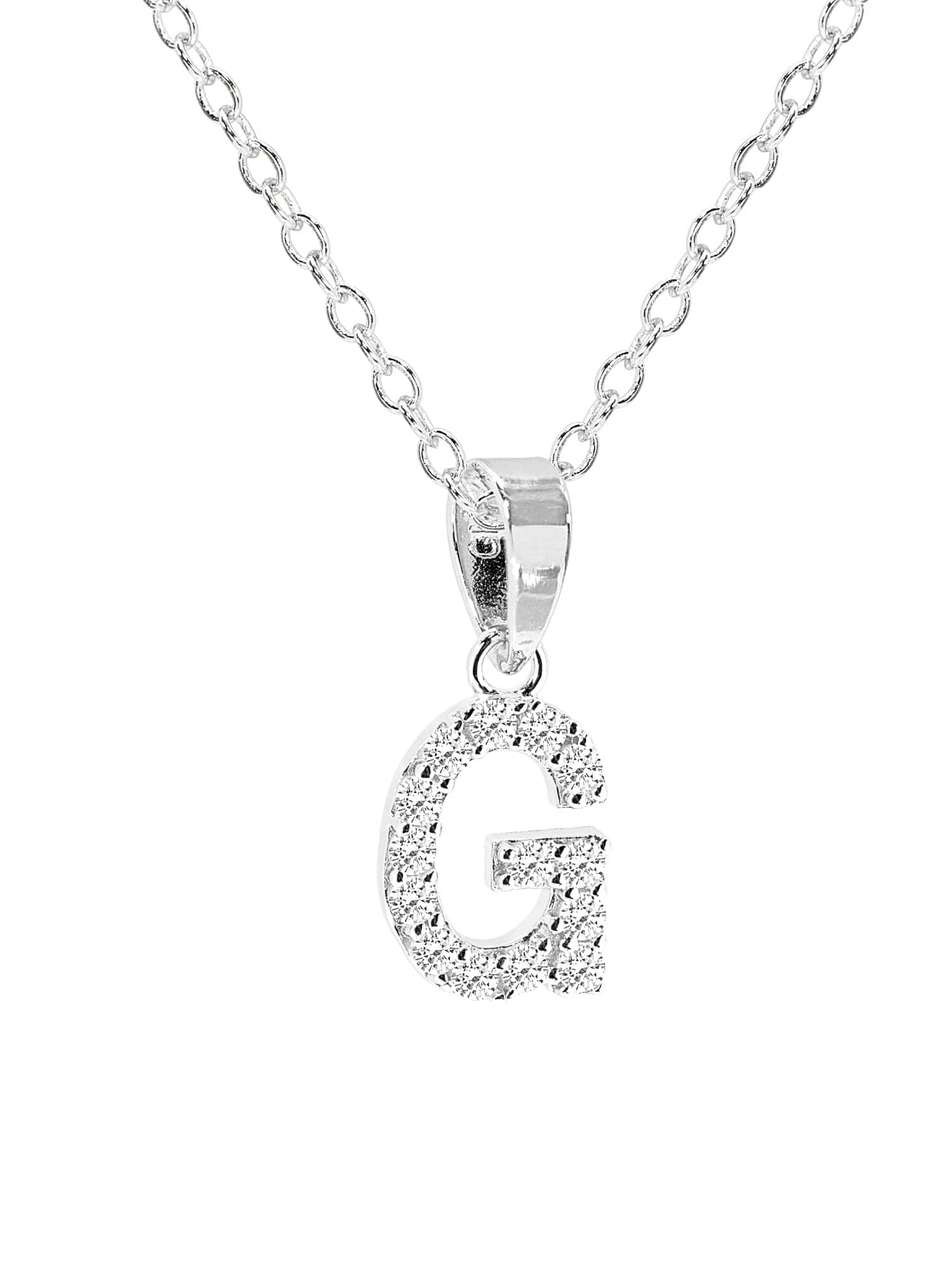 Sterling Silver Initial Necklace & Stud Earrings Set with CZ accent