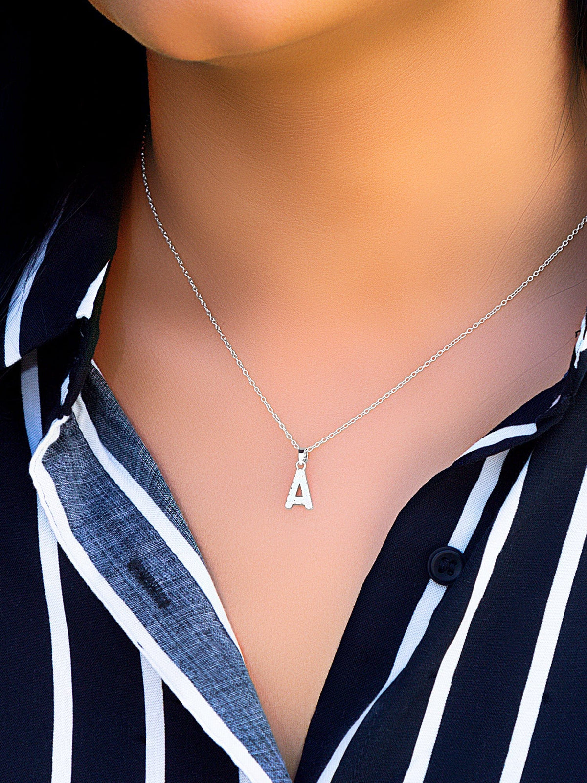 Sterling Silver Initial Necklace &amp; Stud Earrings Set with CZ accent