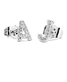 Sterling Silver Initial Necklace & Stud Earrings Set with CZ accent