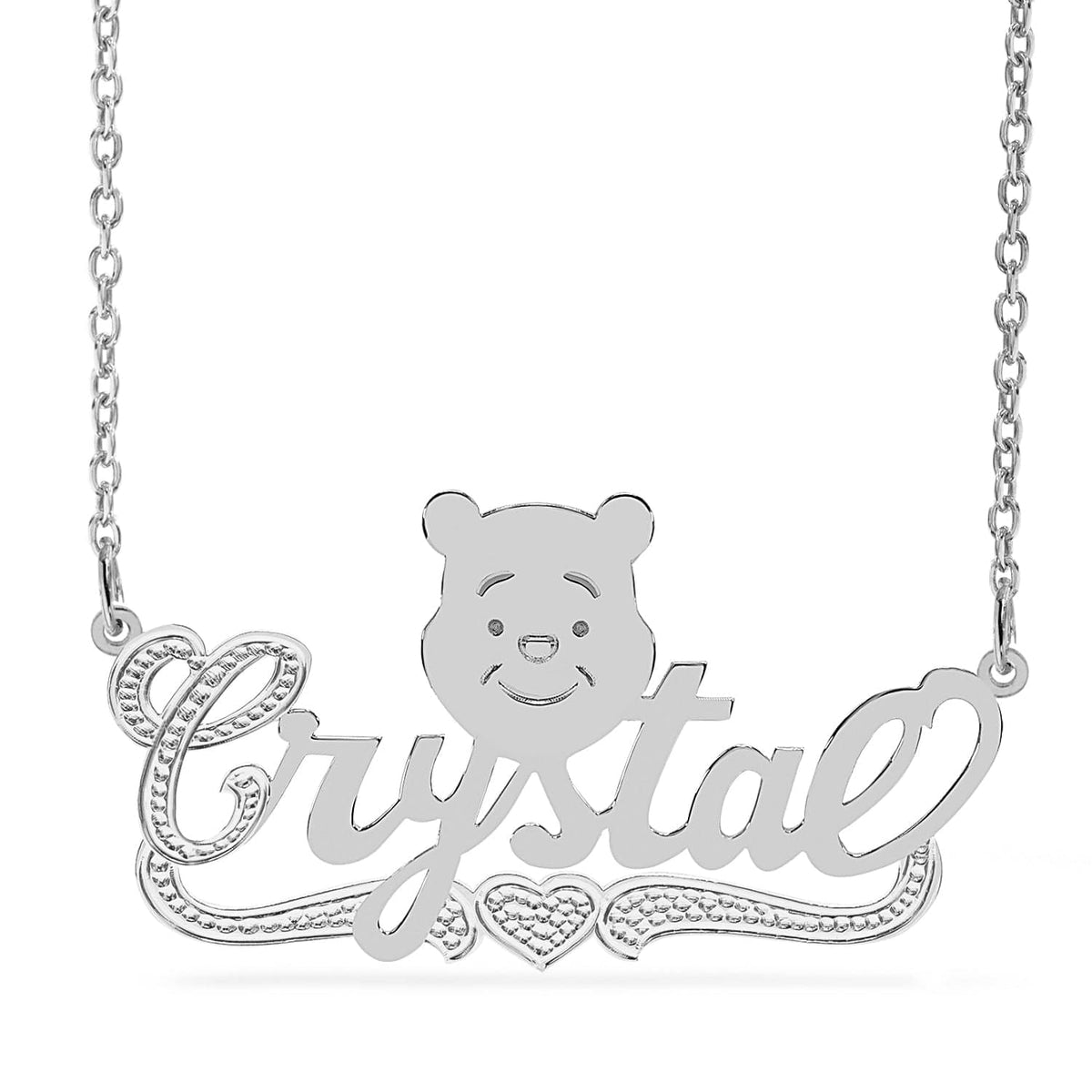 Sterling Silver / Link Chain Cartoon Nameplate Necklace &quot;Crystal&quot;