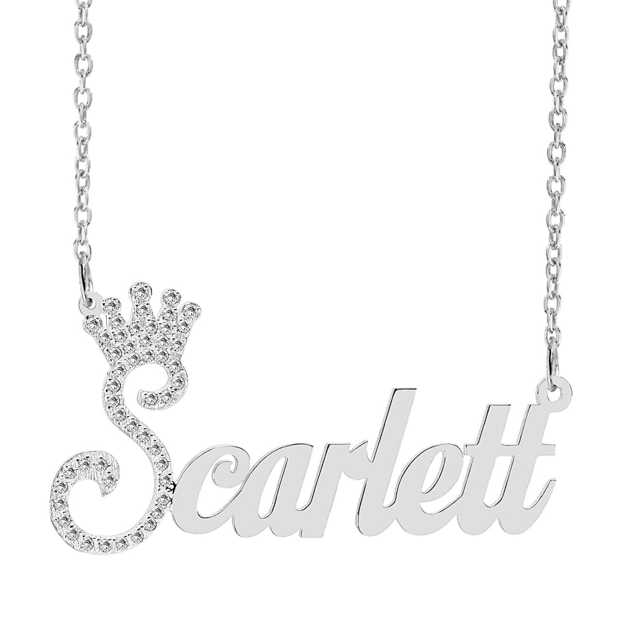 Sterling Silver / Link Chain Copy of Personalized Birthstone Necklace with Crown &quot;Justin&quot;