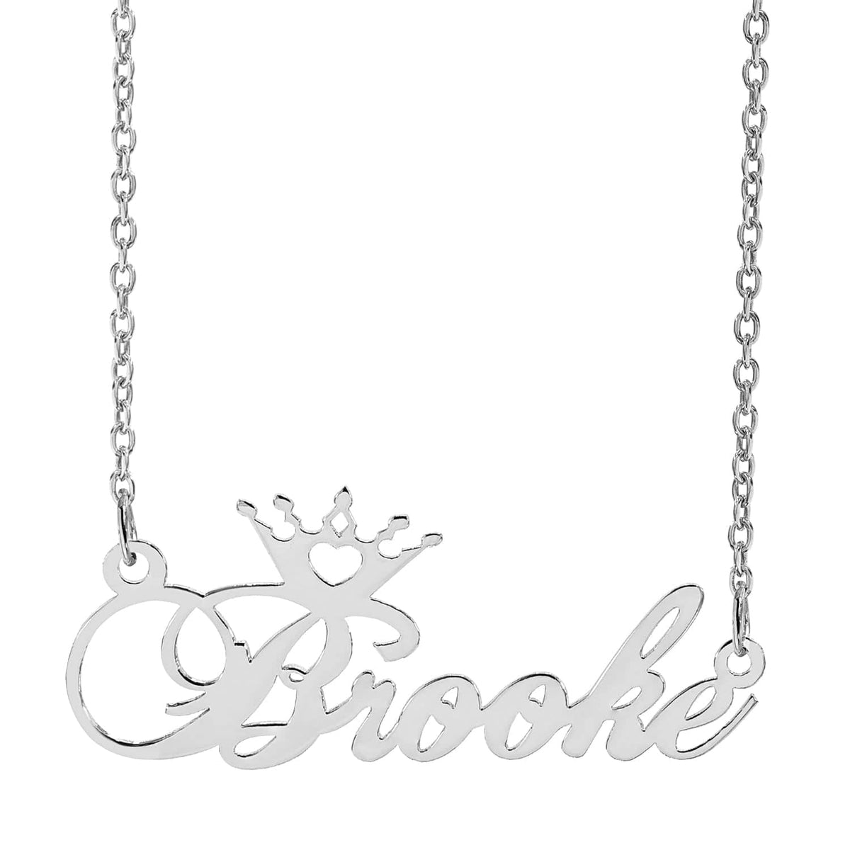 Sterling Silver / Link Chain Kids Script Name Necklace with Crown