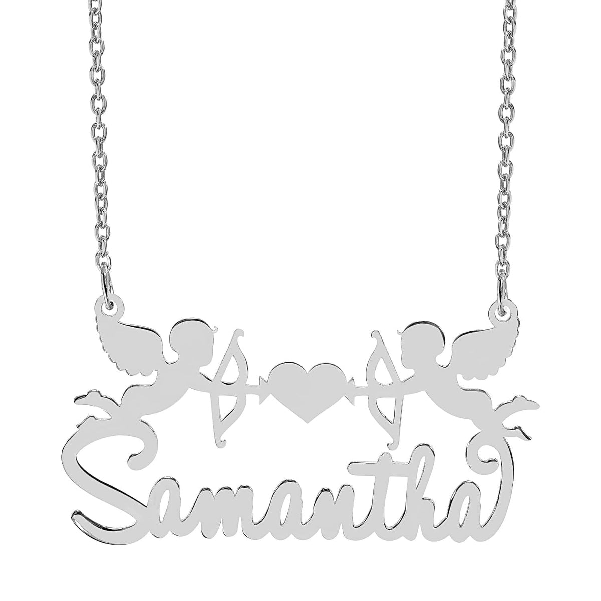 Sterling Silver / Link Chain Personalized Cupid Name Necklace