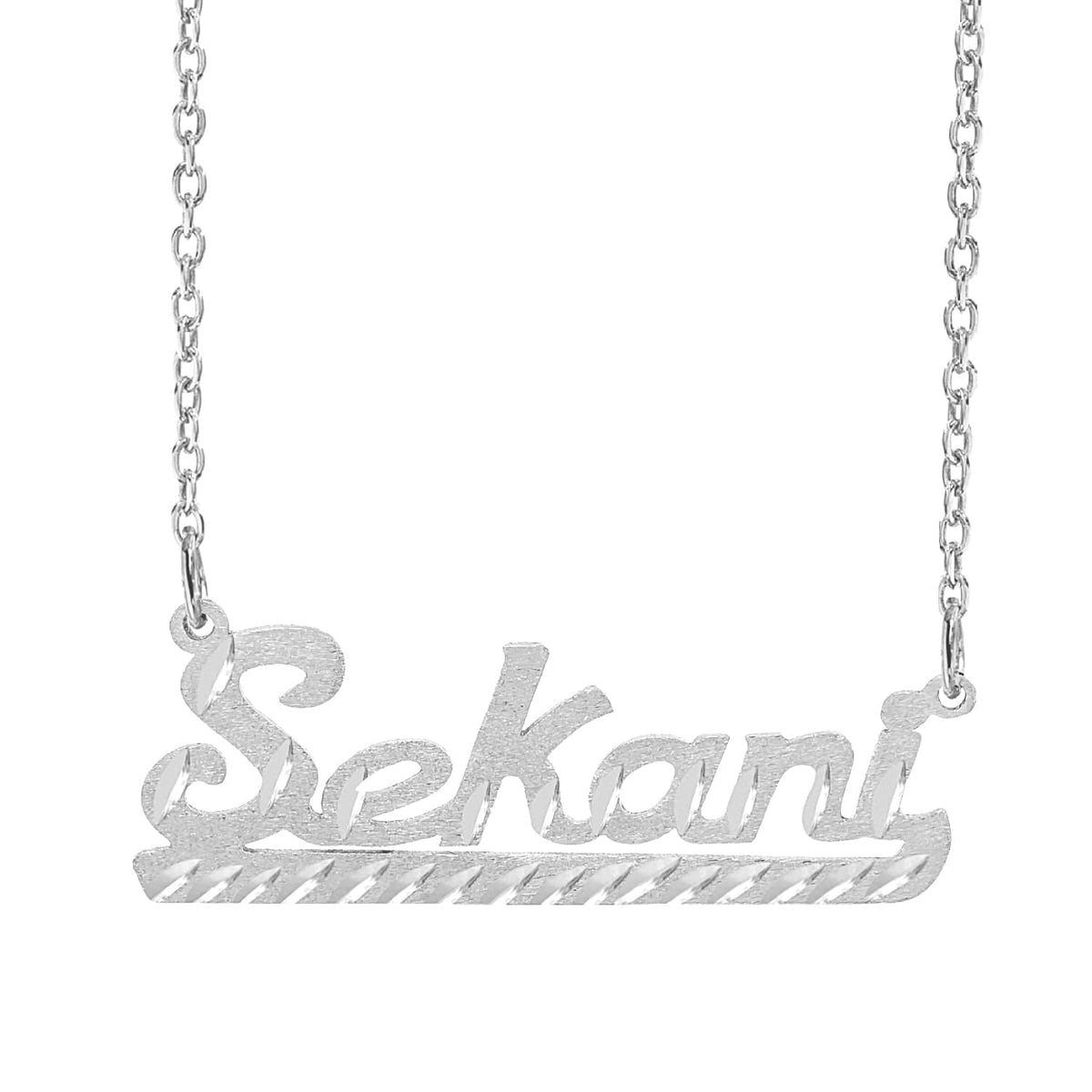Sterling Silver / Link Chain Personalized Name necklace with Diamond Cut &quot;Sekani&quot;