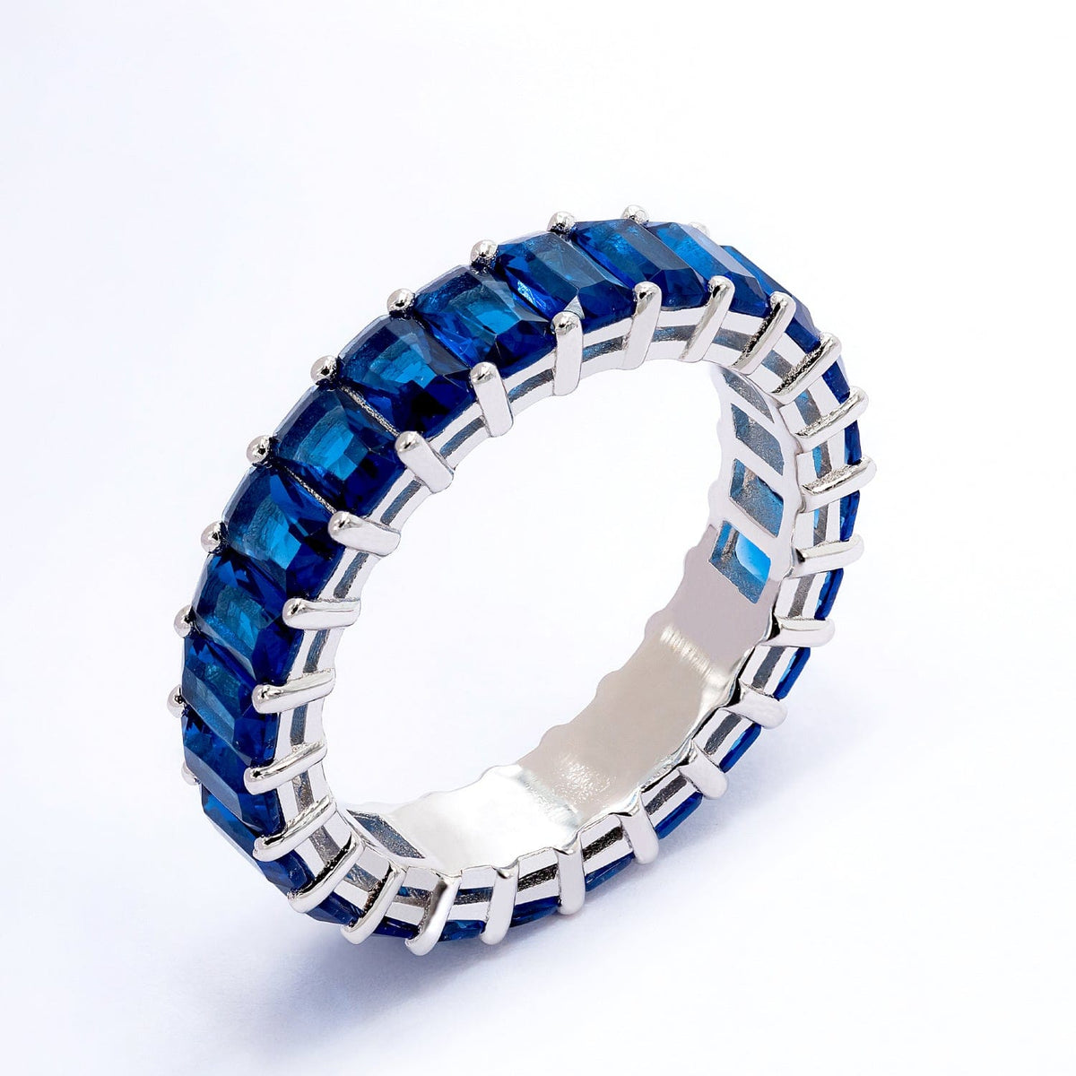 Sterling Silver / Navy Blue Stones / No Engraving Navy Blue Engraved Personalized Cubic Zirconia Ring