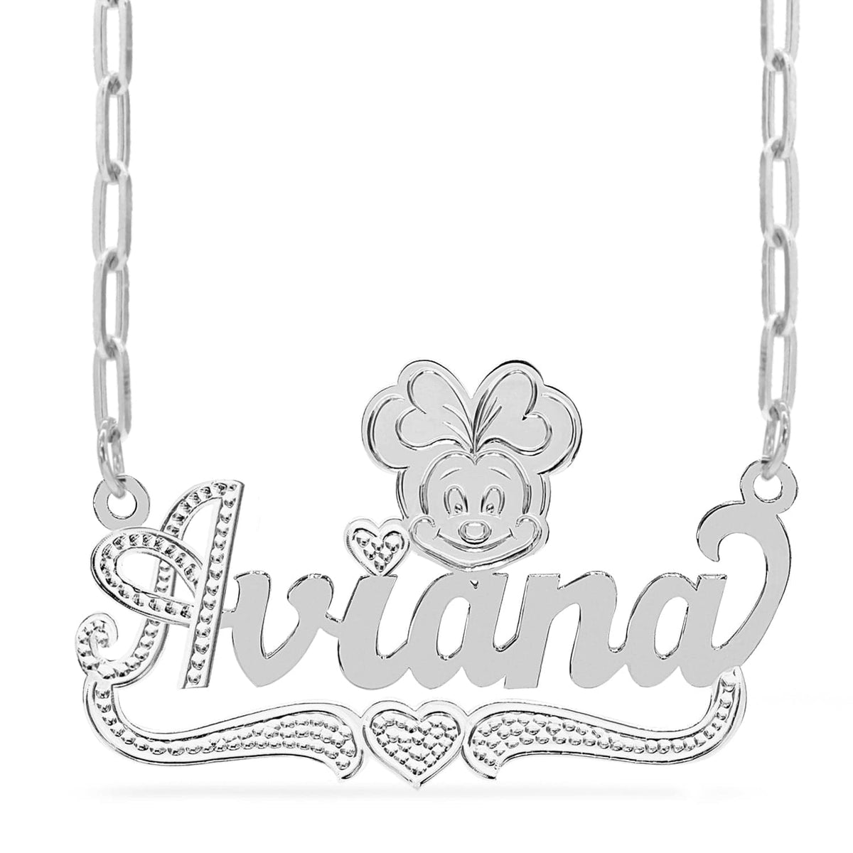 Sterling Silver / Paper Clip Chain Cartoon Nameplate Necklace &quot;Aviana&quot;