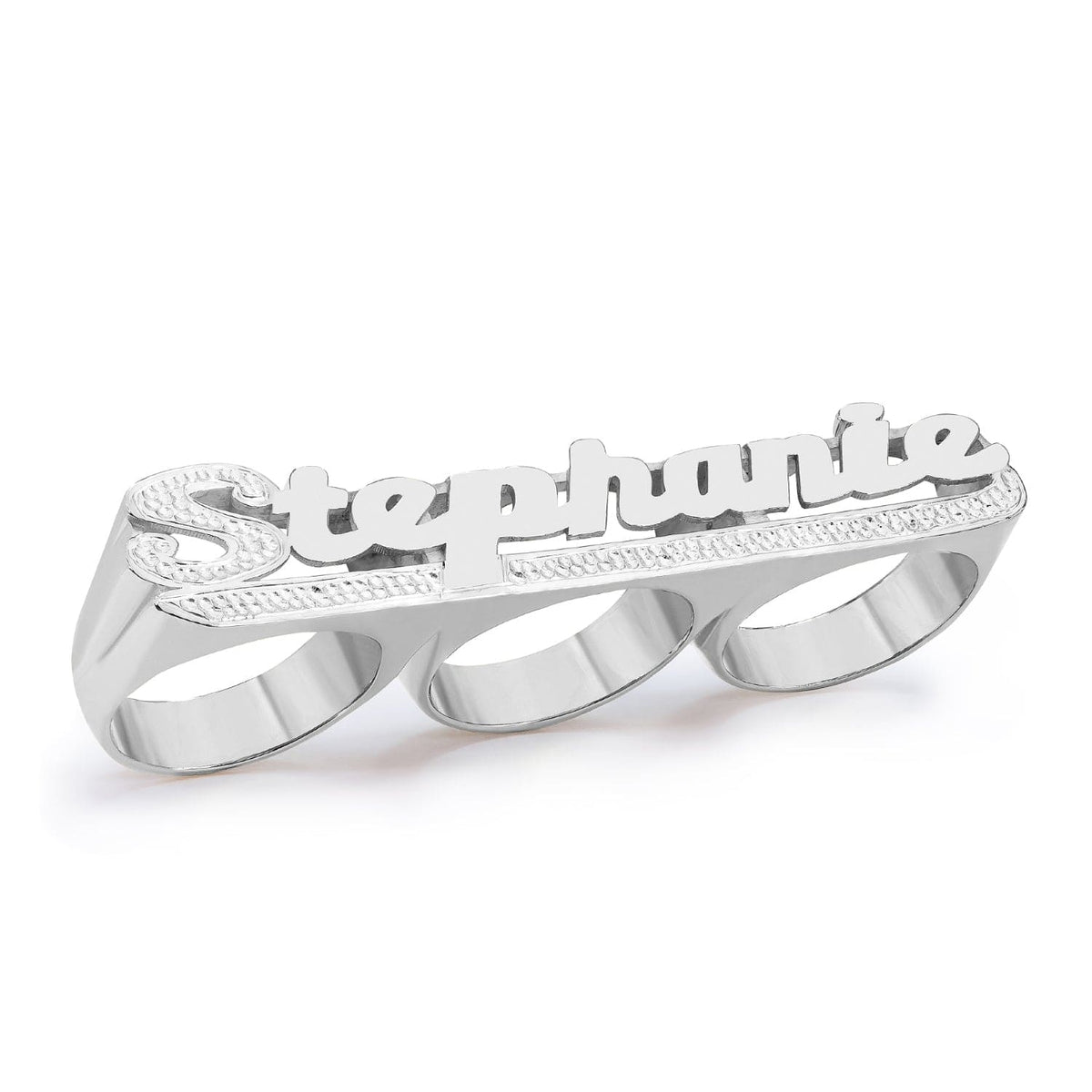 Sterling Silver Personalized Three Finger Name Ring with Beading - Unisex