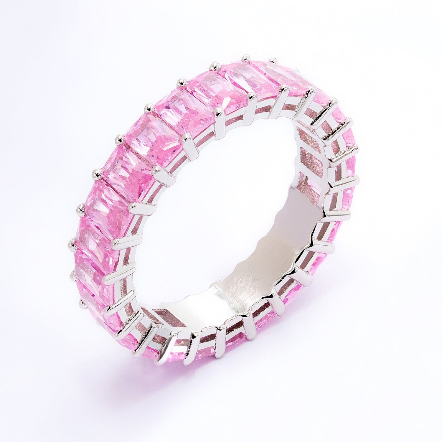 Sterling Silver / Pink Stones / Engraved Ring Pink Engraved Personalized Cubic Zirconia Ring