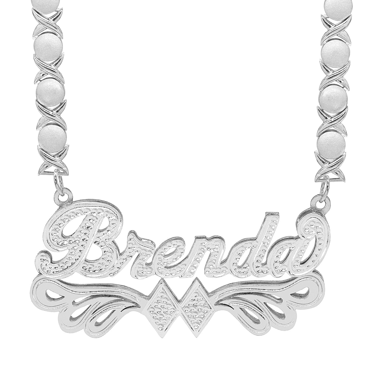 14K Gold over Sterling Silver / Rhodium Xoxo Chain Double Plated Name Necklace "Brenda" with Rhodium Xoxo Chain