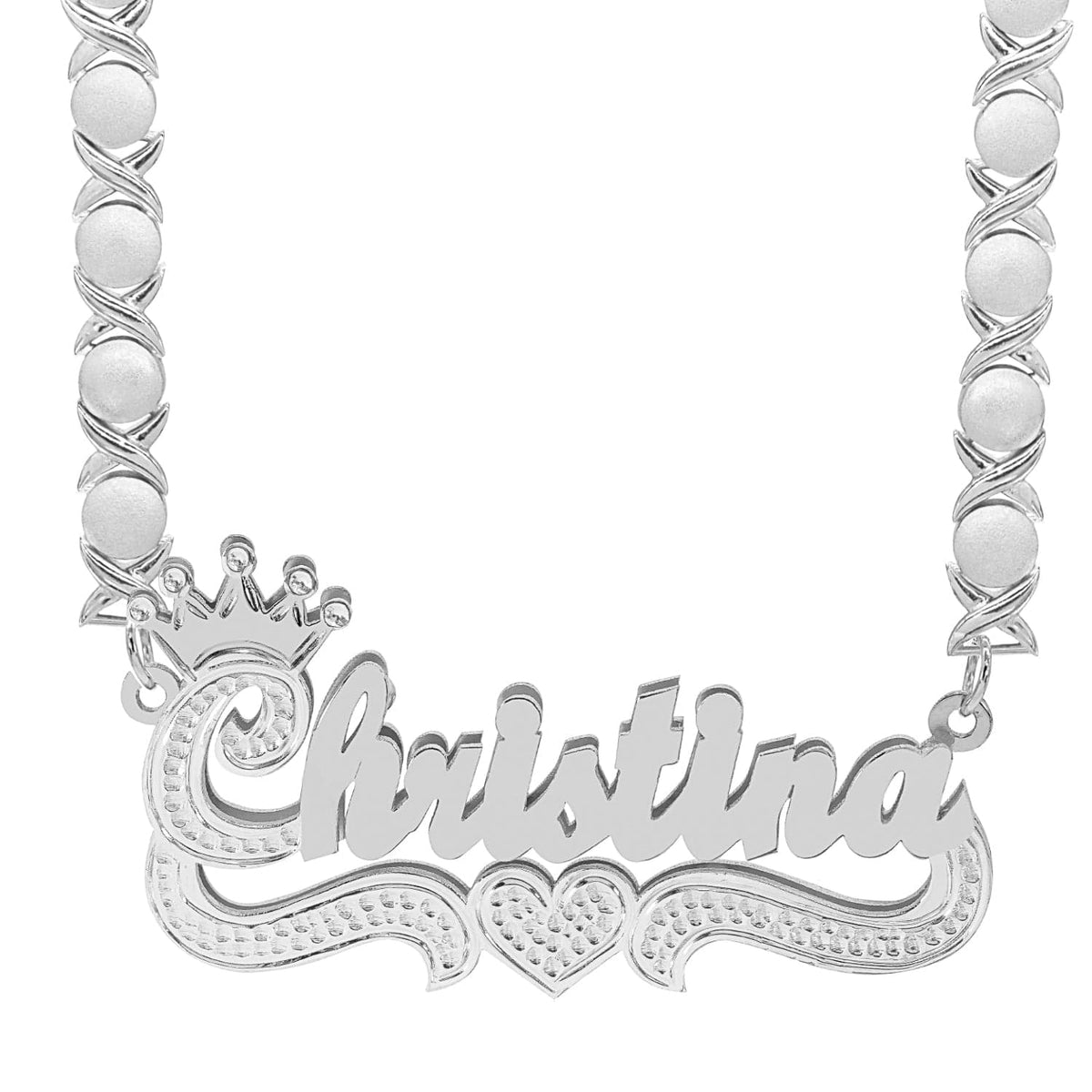 Sterling Silver / Rhodium Xoxo Chain Double Plated Name Necklace &quot;Christina&quot; with Rhodium Xoxo chain