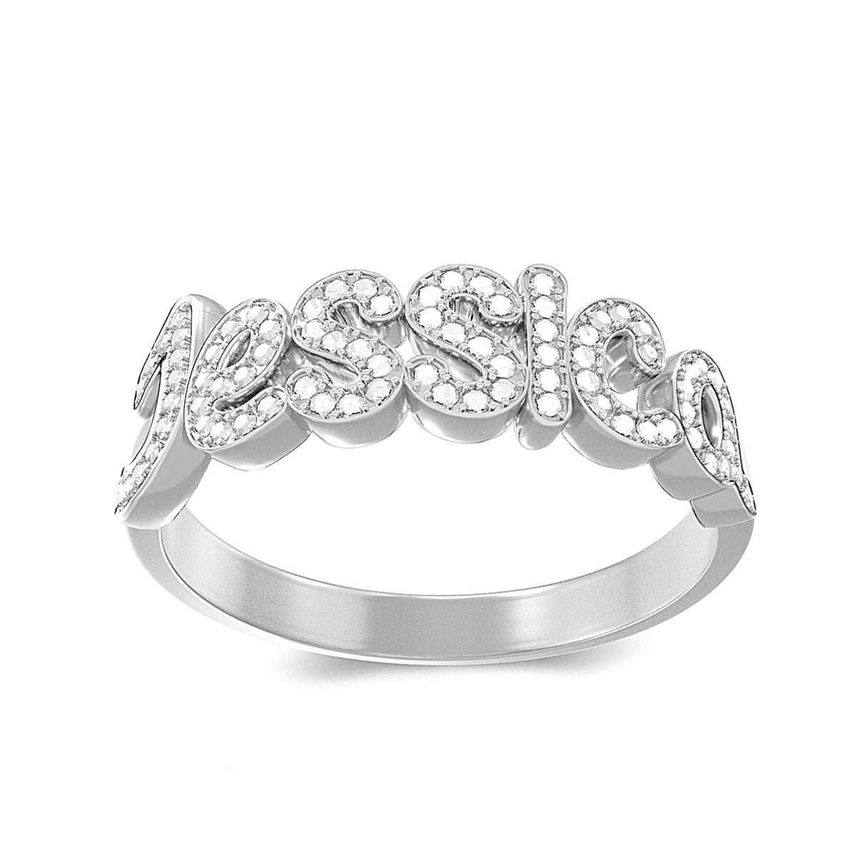 Sterling Silver Script Name Ring with Cubic Zirconia Stones