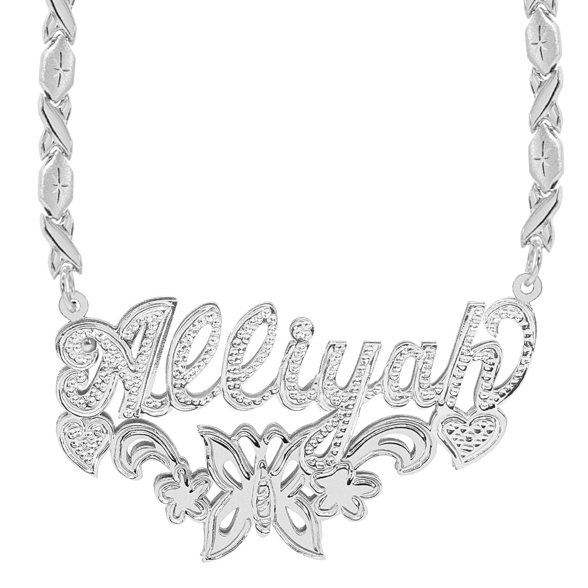 Sterling Silver / Xoxo Chain Butterfly Double Plated Name Necklace with Xoxo Chain