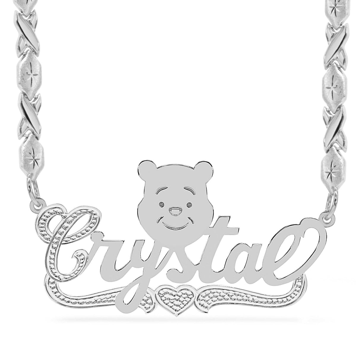 Sterling Silver / Xoxo Chain Cartoon Nameplate Necklace &quot;Crystal&quot;