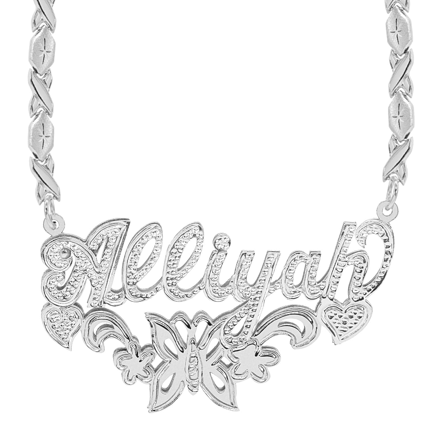 14K Gold over Sterling Silver / Cuban Chain Copy of Fancy Double Plated Name Necklace "Alexandra"