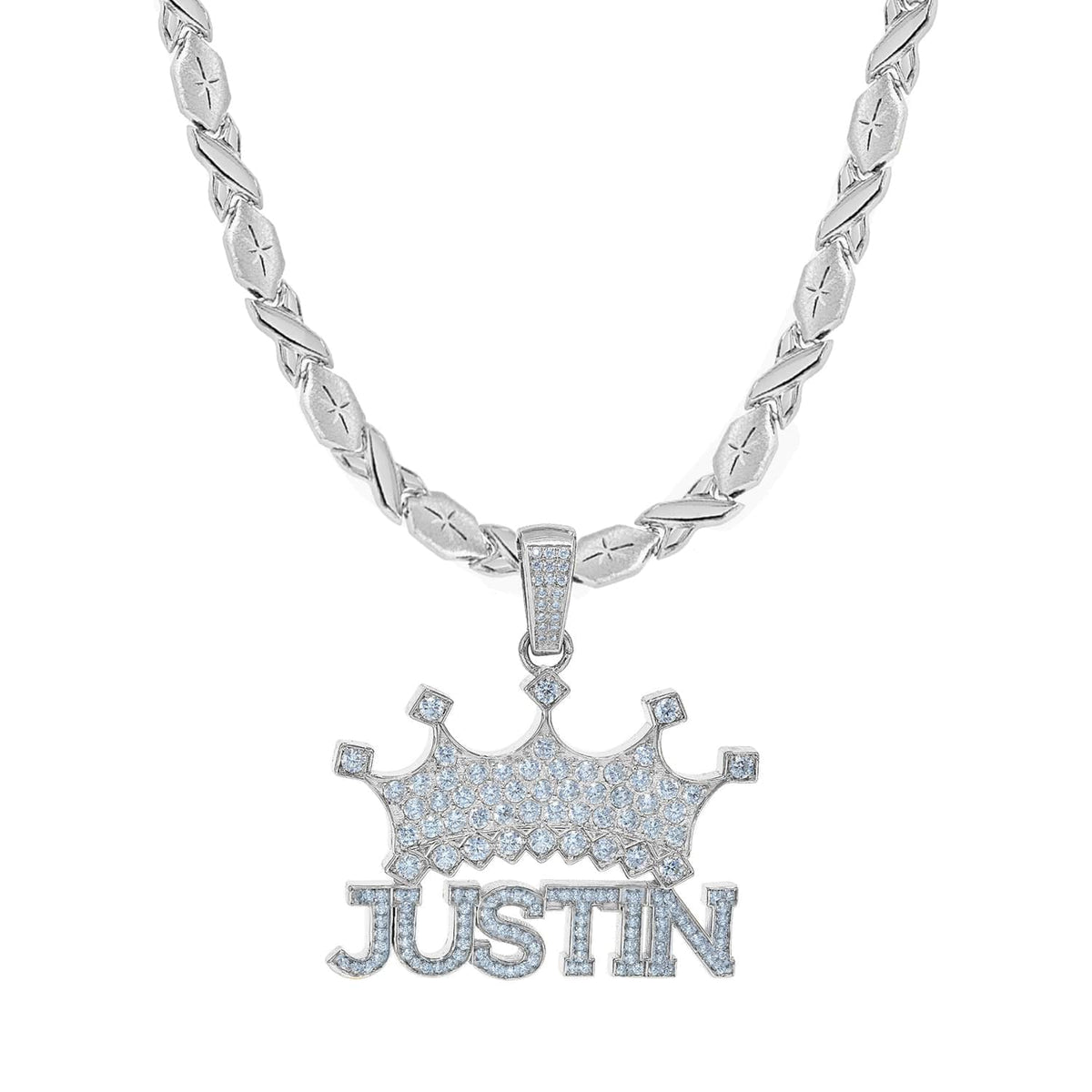 Sterling Silver / Xoxo Chain Copy of Personalized Double Nameplate Necklace with Crown &quot;Justin&quot;