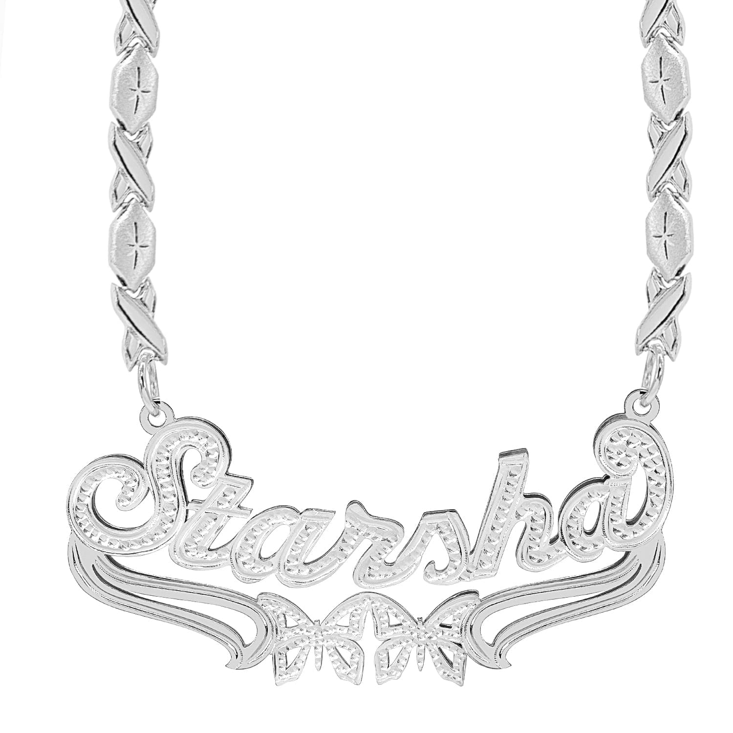 Two-Tone. Sterling Silver / Xoxo Chain Custom Double Plated Name Necklace "Starsha" with Xoxo chain