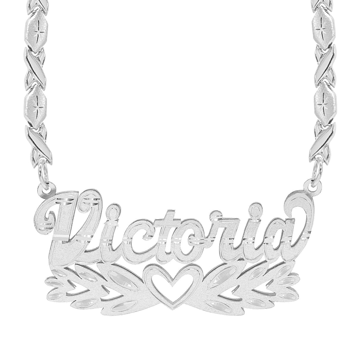 Sterling Silver / Xoxo Chain Double Nameplate Necklace &quot;Victoria&quot; with Xoxo Chain