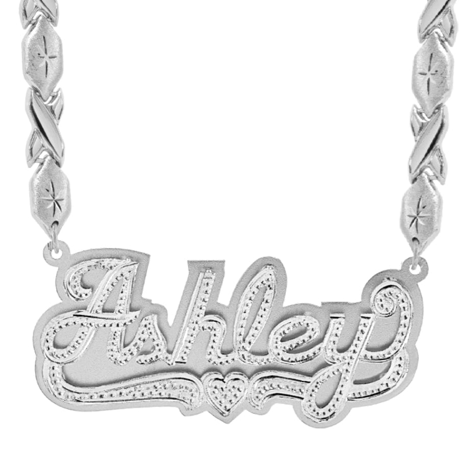 Sterling Silver / Xoxo Chain Double-Plate Beaded Amber Name Necklace