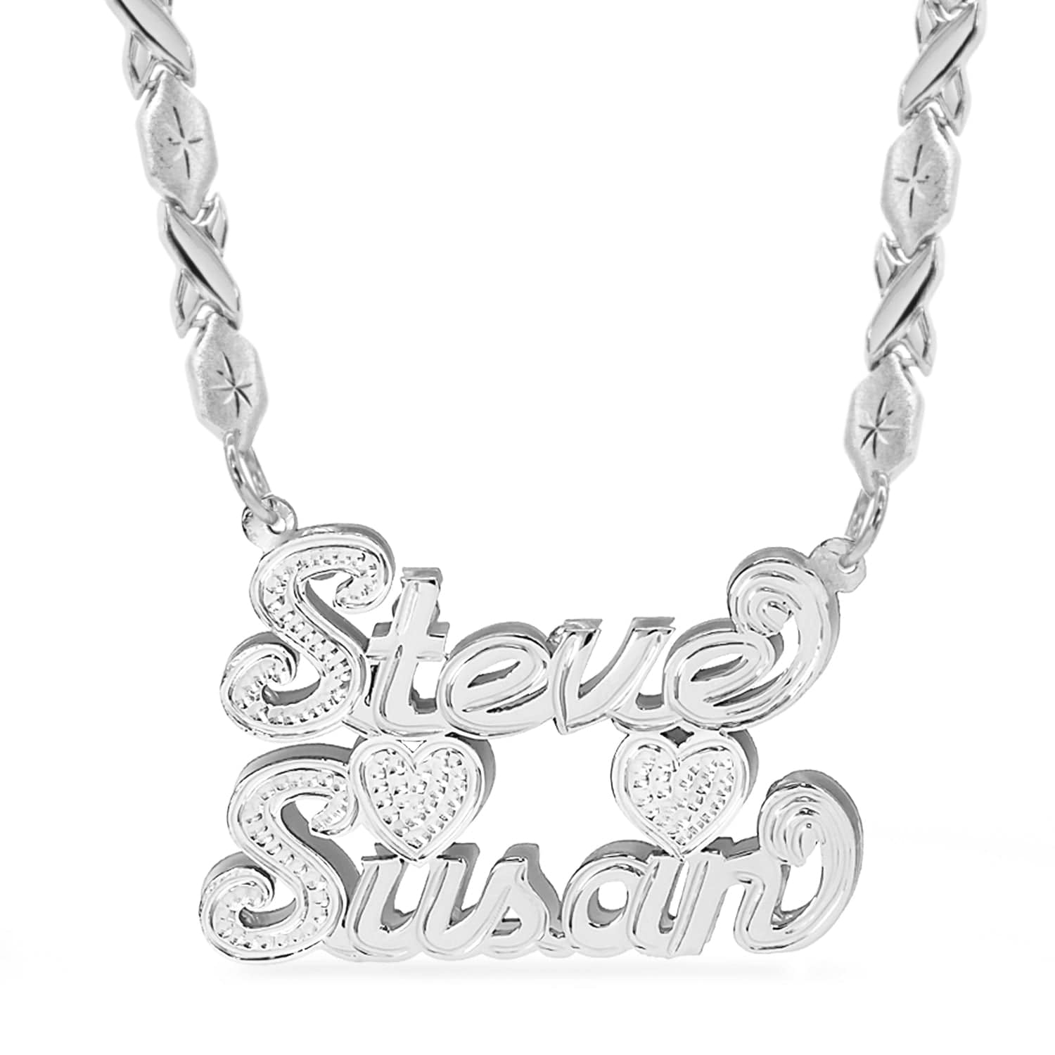 Two-Tone. Sterling Silver / Xoxo Chain Double Plated Couples Name Necklace with Xoxo chain