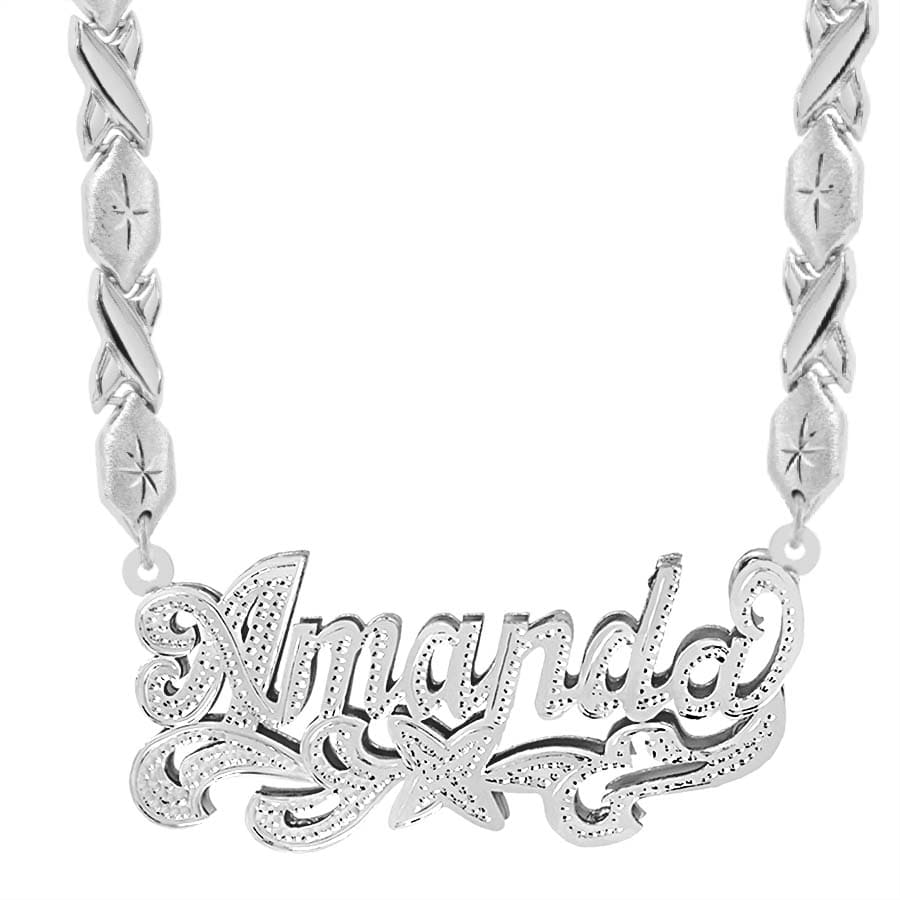 Sterling Silver / Xoxo Chain Double Plated Name Necklace &quot;Amanda&quot; with Xoxo chain