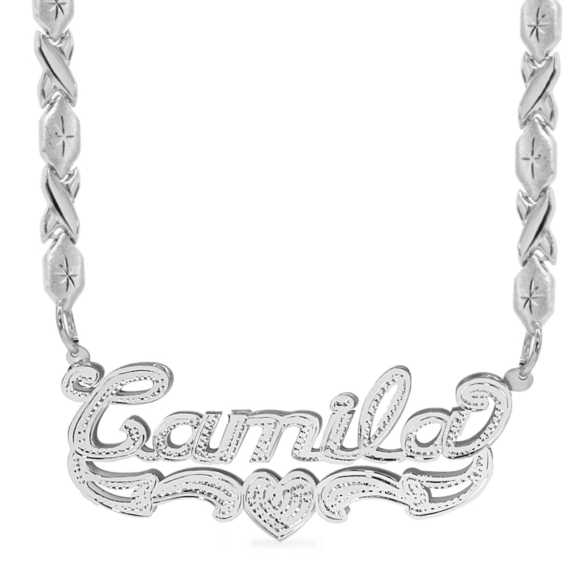 Sterling Silver / Xoxo Chain Double Plated Name Necklace &quot;Camila&quot; with Xoxo chain