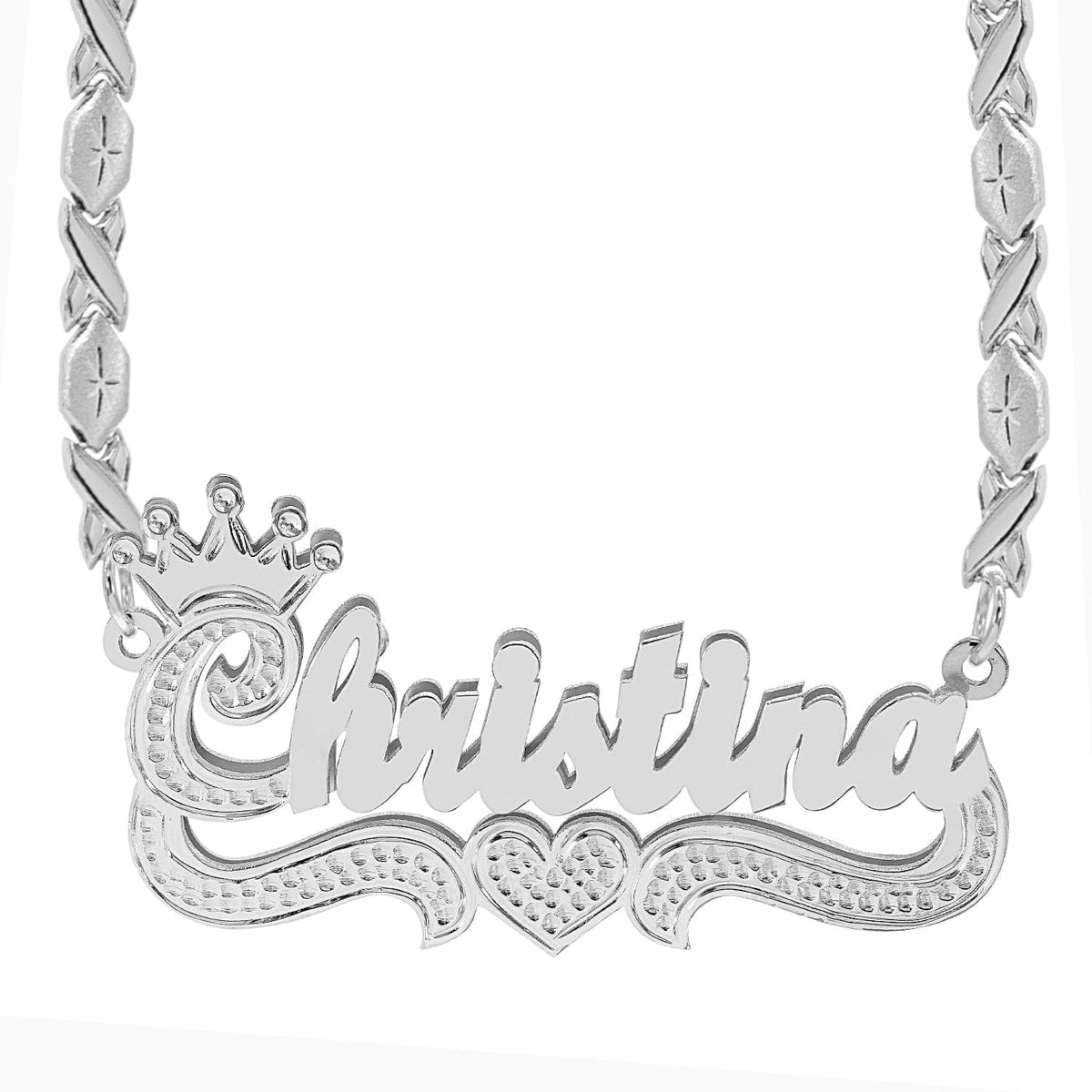 Sterling Silver / Xoxo Chain Double Plated Name Necklace &quot;Christina&quot; with Xoxo chain