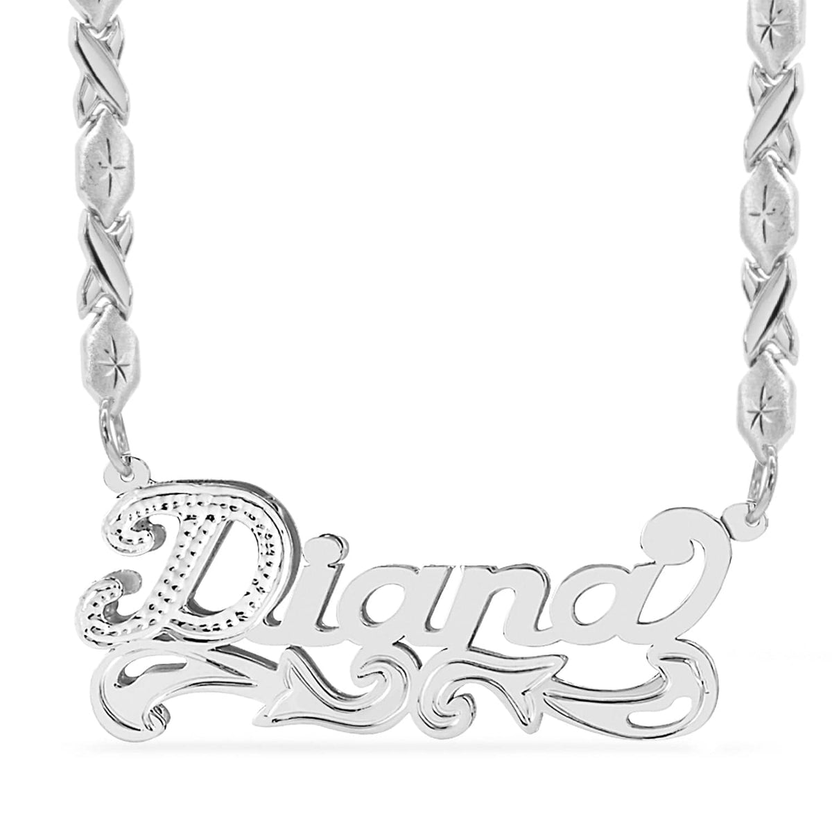 Sterling Silver / Xoxo Chain Double Plated Nameplate Necklace &quot;Diana&quot;
