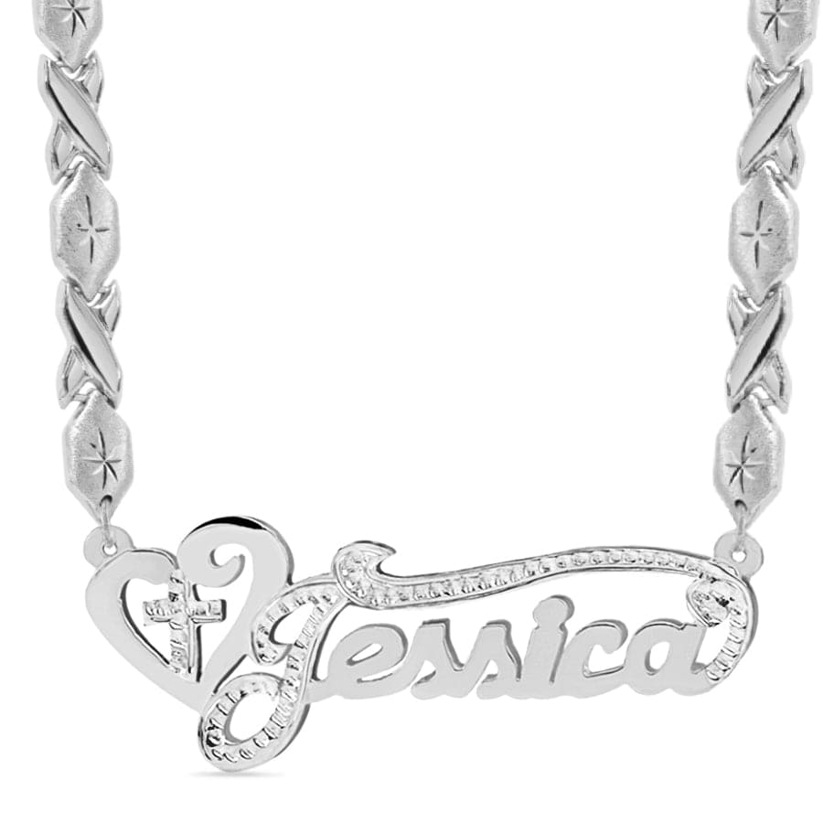 14k Gold over Sterling Silver / Xoxo Chain Double Plated Nameplate Necklace "Jessica" with Xoxo chain