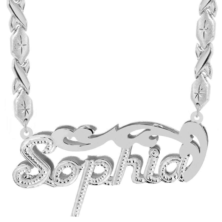 Sterling Silver / Xoxo Chain Double Plated Nameplate Necklace &quot;Sophia&quot; with Xoxo chain