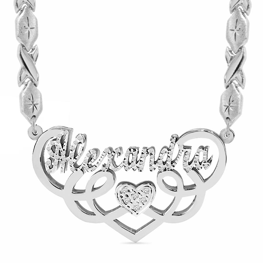 14K Gold over Sterling Silver / Xoxo Chain Fancy Double Plated Name Necklace "Alexandra" with Xoxo chain