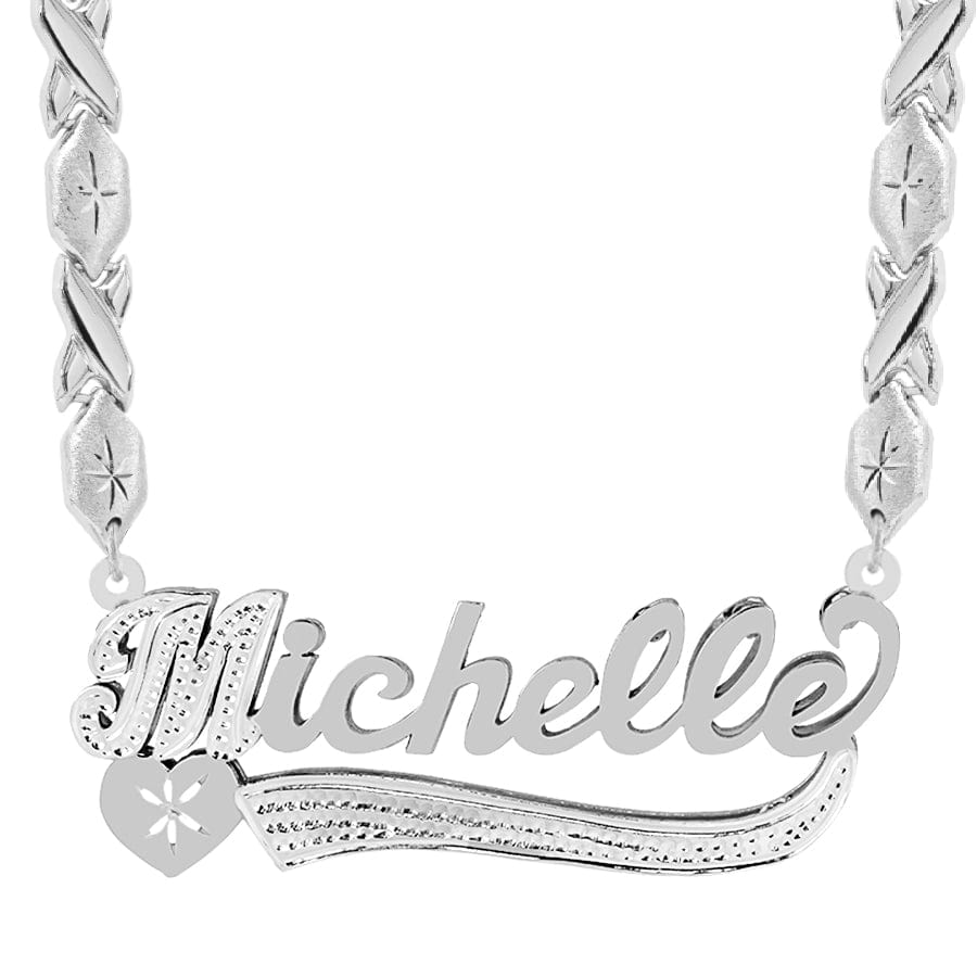 Sterling Silver / Xoxo Chain Personalized Double Plated Name Necklace W/ Tail and Heart