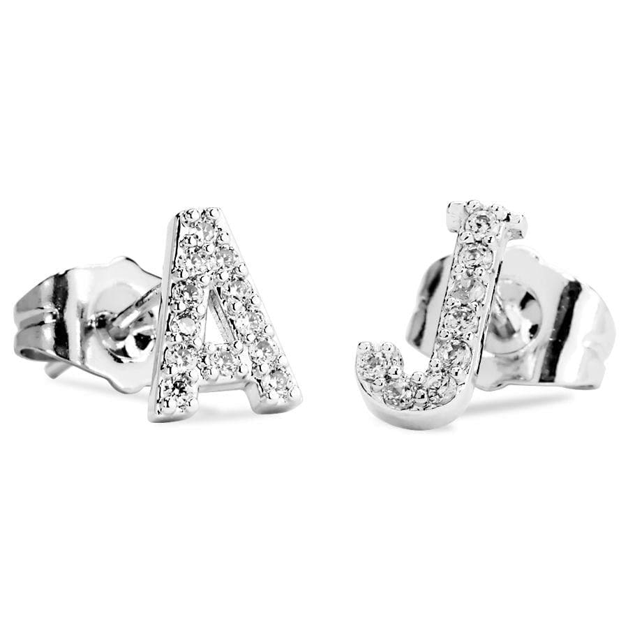 Stud Initial Stud Earrings with CZ accent