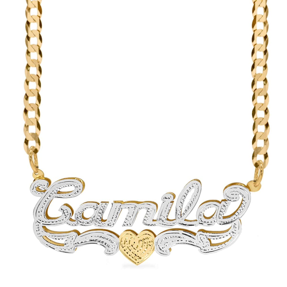 Two-Tone Sterling Silver / Cuban Chain Double Plated Name Necklace &quot;Camila&quot;