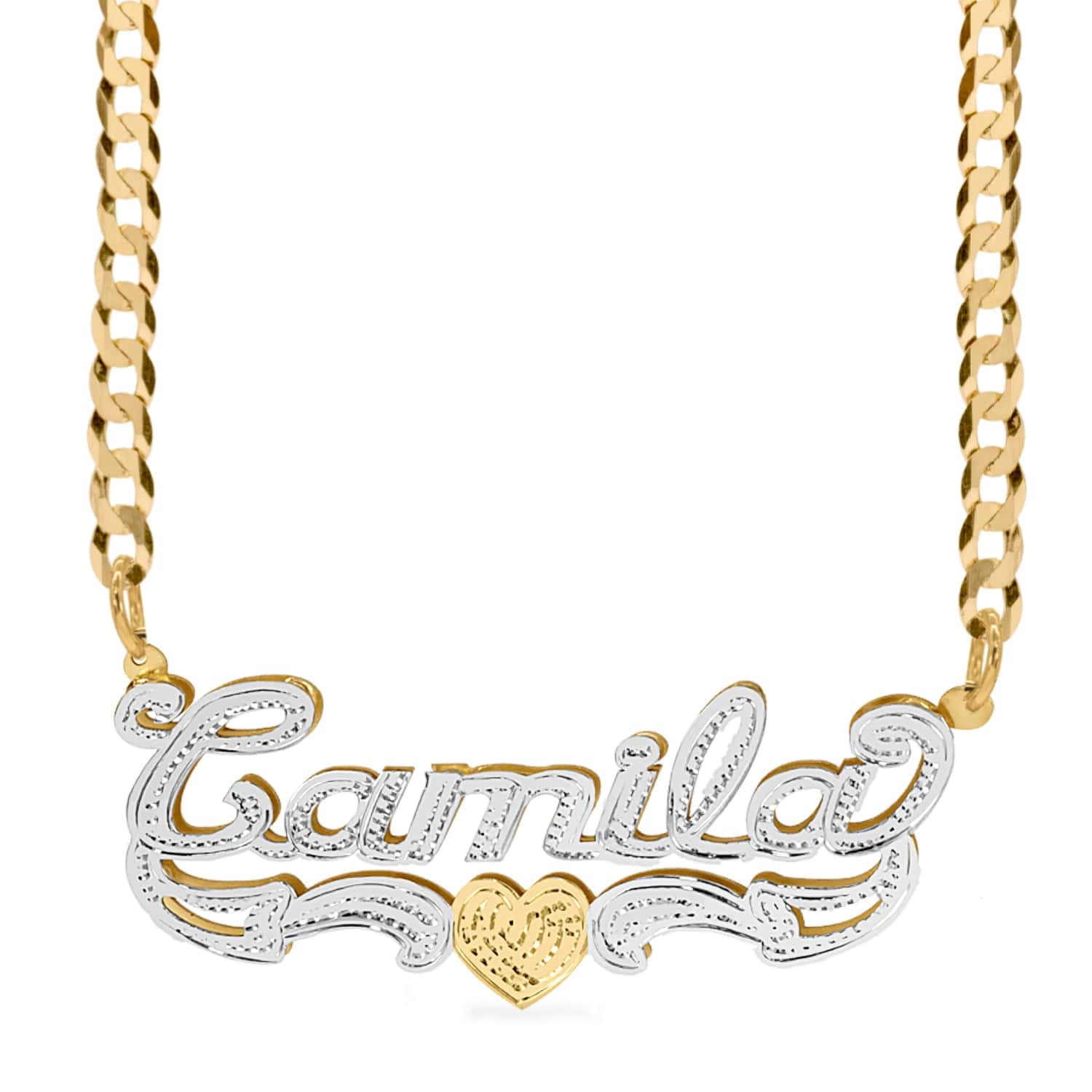 Two-Tone Sterling Silver / Cuban Chain Double Plated Name Necklace "Camila"
