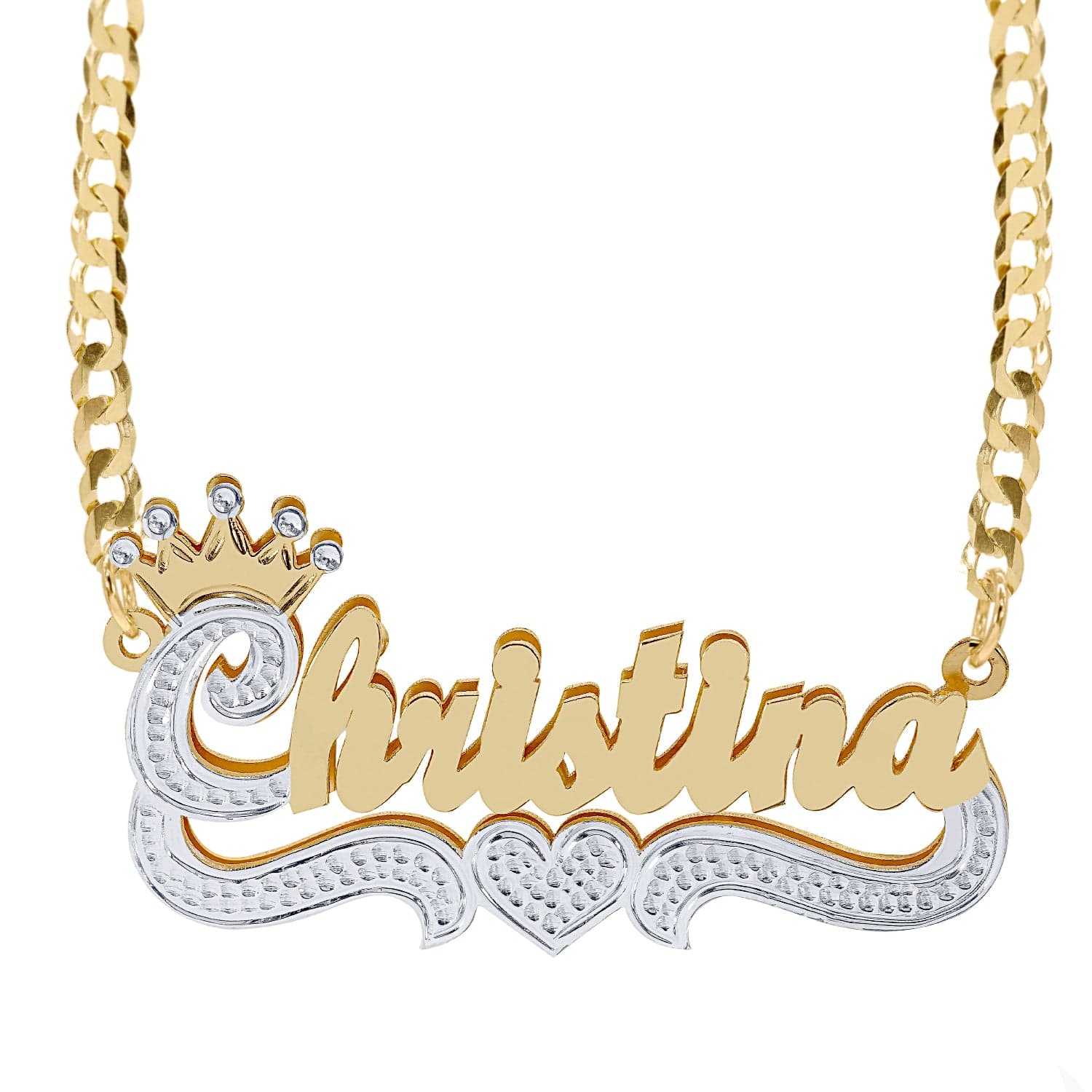 Two-Tone Sterling Silver / Cuban Chain Double Plated Name Necklace "Christina" with Cuban chain