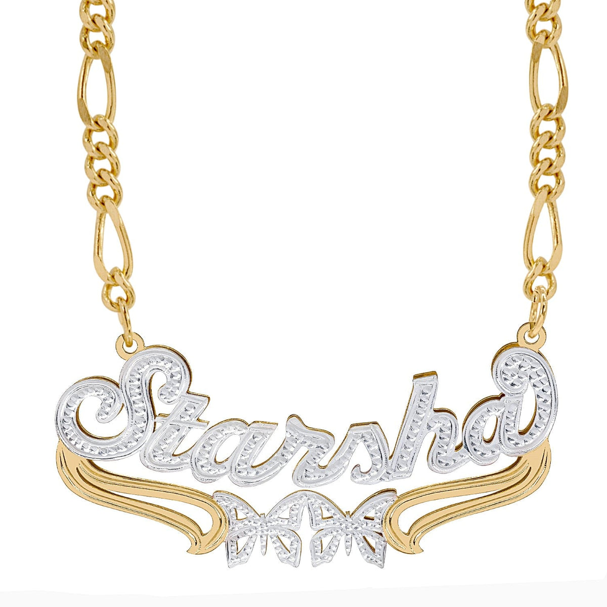 Two-Tone Sterling Silver / Figaro Chain Custom Double Plated Name Necklace &quot;Starsha&quot;