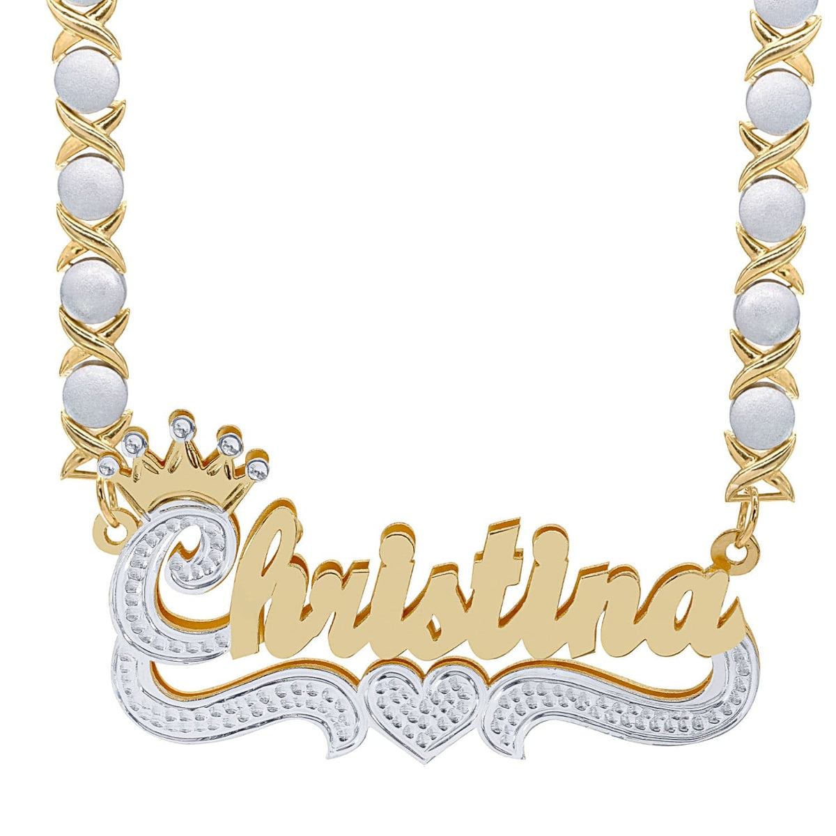 Two-Tone Sterling Silver / Rhodium Xoxo Chain Double Plated Name Necklace &quot;Christina&quot;