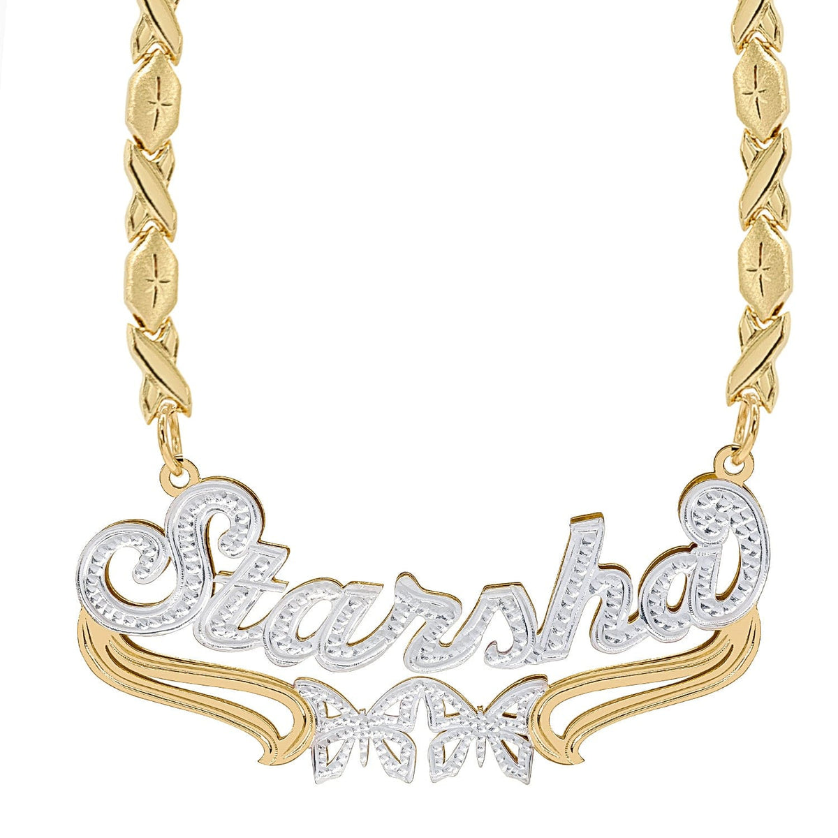 Two-Tone Sterling Silver / Xoxo Chain Custom Double Plated Name Necklace &quot;Starsha&quot;