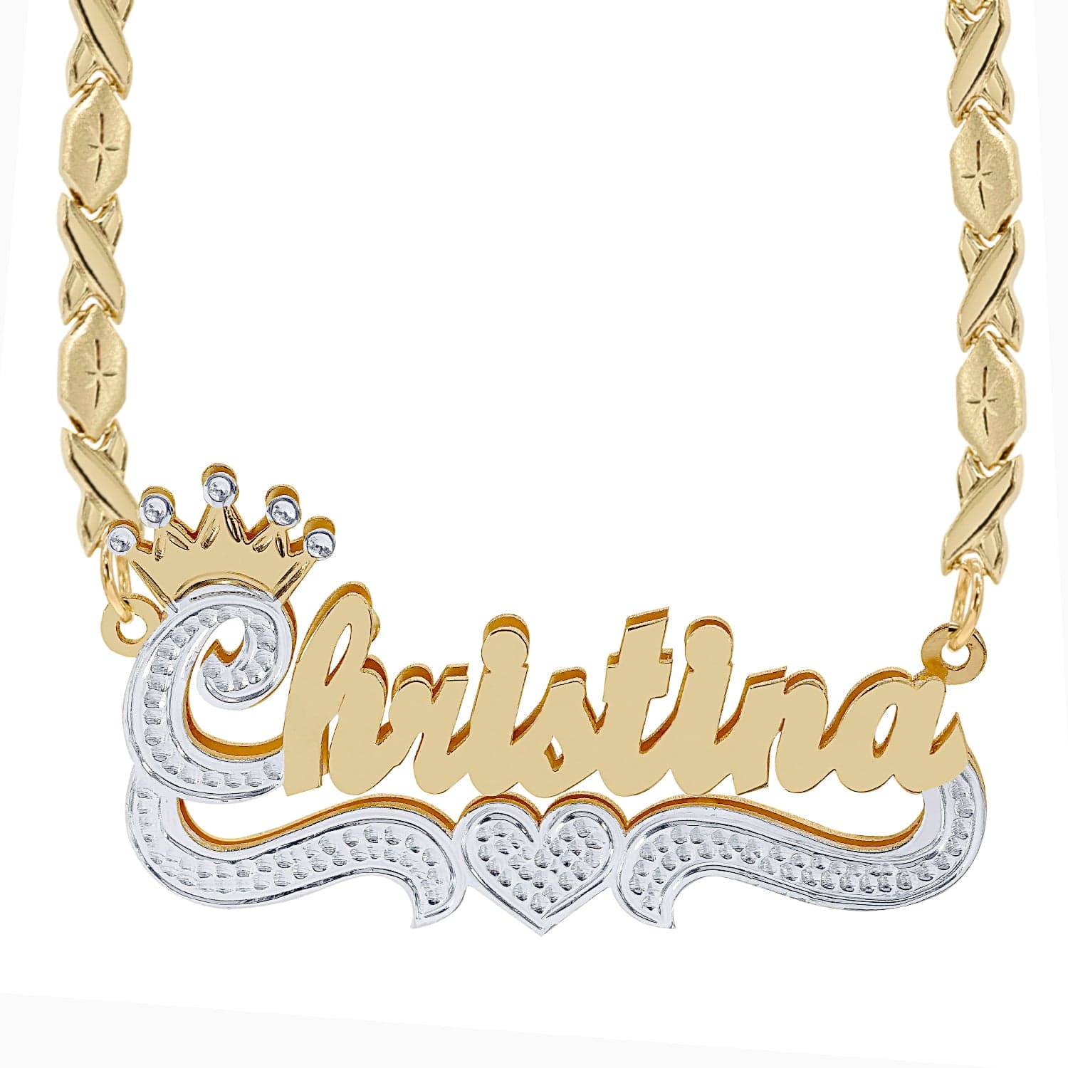 Two-Tone Sterling Silver / Xoxo Chain Double Plated Name Necklace "Christina" with Xoxo chain