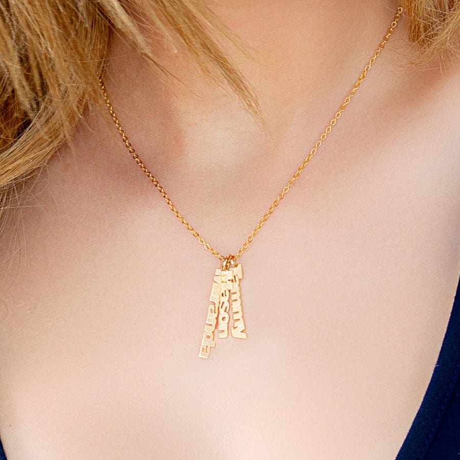 1 Pendant / 14K Gold over Sterling Silver / Link Chain Vertical Mini Name Plates Necklace